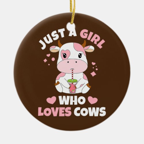Just A Girl Who Loves Cows Cute Strawberry Cow Ceramic Ornament