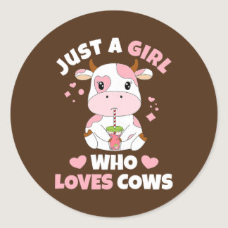 Just A Girl Who Loves Cows Cute Strawberry Cow Classic Round Sticker