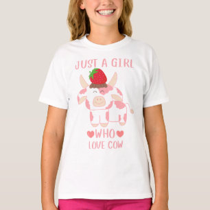 Just A Girl Who Loves Cows Cute Strawberry T-Shirt