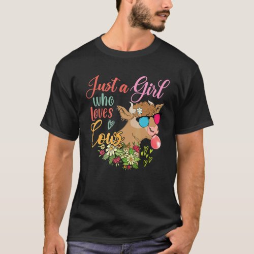 Just A Girl Who Loves Cows Floral Cow Sunglasses B T_Shirt