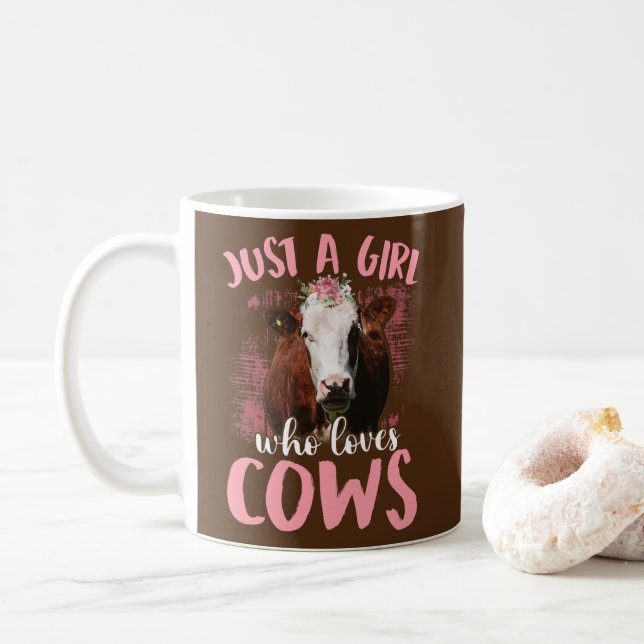 Just A Girl Who Loves Cows Funny Women Farmer Cow Coffee Mug (With Donut)