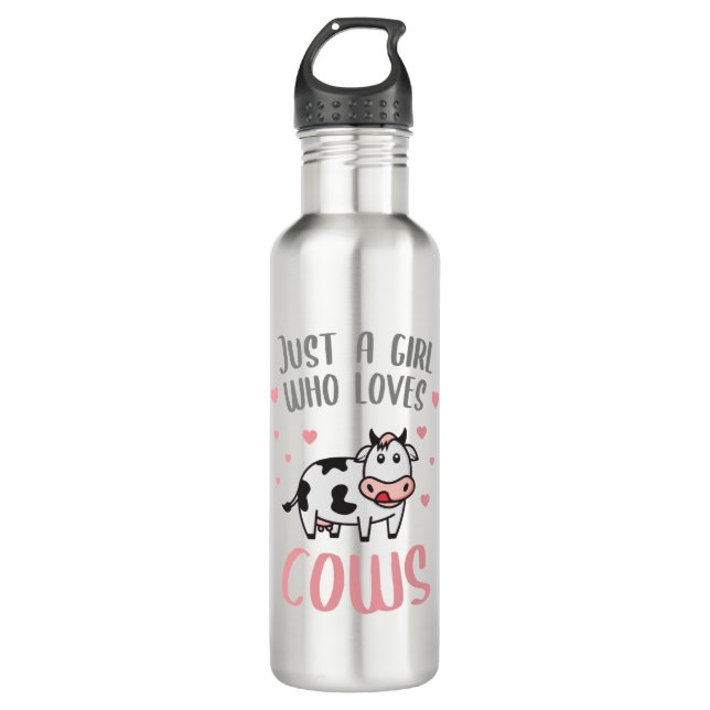 Just a girl who loves cows stainless steel water bottle (Front)