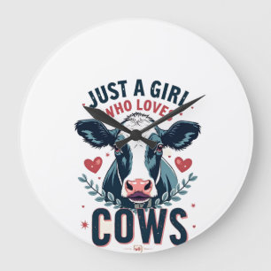 Just A Girl Who Loves Cows Vintage Neon Cow Lover  Large Clock