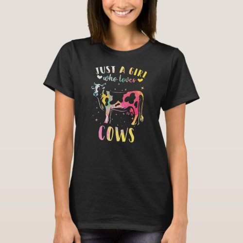 Just a Girl Who Loves Cows Watercolor Cow Women  T_Shirt