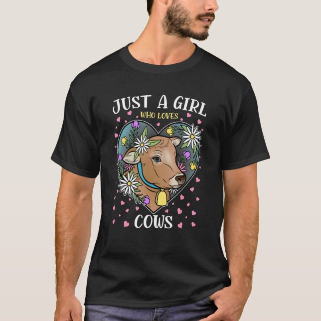 Just A Girl Who Loves Cows With Flowers Animal T-Shirt (Front)