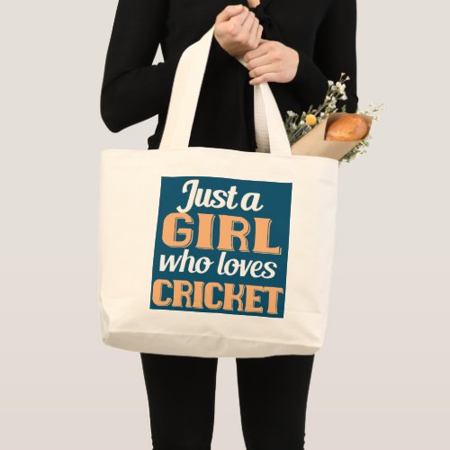 Just A Girl Who Loves Cricket Funny Cricket Large Tote Bag