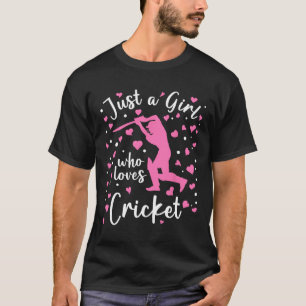 Just A Girl Who Loves Cricket Pink Heart Cricketer T-Shirt