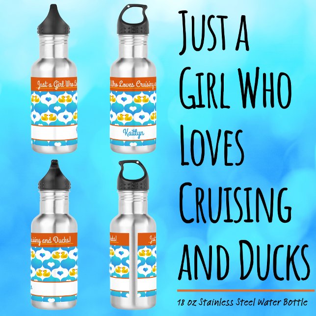 Just a Girl Who Loves Cruising and Ducks–Name  Stainless Steel Water Bottle (Just a Girl Who Loves Cruising and Ducks–Stainless Steel Water Bottle–Personalized with Your Name)