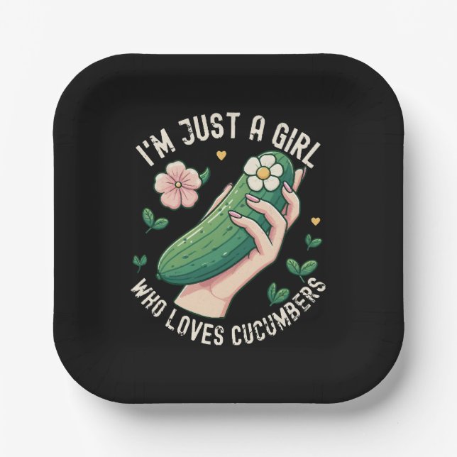 Just A Girl Who Loves Cucumbers - Funny Vegetarian Paper Plates (Front)