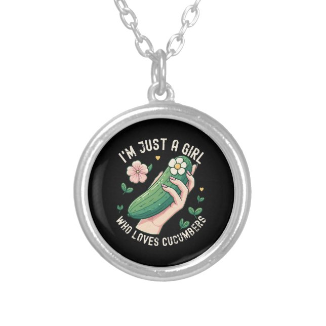 Just A Girl Who Loves Cucumbers - Funny Vegetarian Silver Plated Necklace (Front)