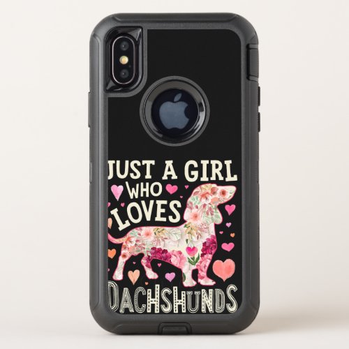 Just A Girl Who Loves Dachshunds Dog Silhouette Fl OtterBox Defender iPhone XS Case
