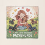 Just A Girl Who Loves Dachshunds Scarf<br><div class="desc">This endearing and highly relatable design is tailored for women and girls who proudly identify as dachshund enthusiasts. The artwork features a cheerful, cartoon-style girl lovingly holding or playing with one or more dachshunds. She might be pictured wearing a casual outfit adorned with paw prints or dachshund motifs, radiating passion...</div>