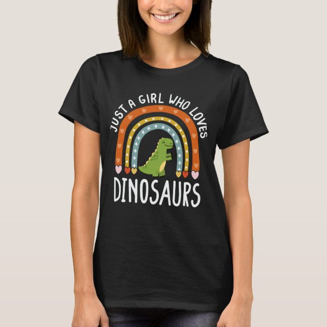 Just A Girl Who Loves Dinosaurs Rainbow Cute Dinos T-Shirt (Front)