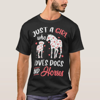 Just A Girl Who Loves Dogs And Horses Flowers Wome T-Shirt