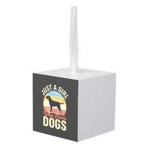 Just a Girl Who Loves Dogs Vintage Dog Lover Cube Ornament