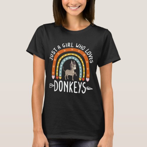 Just A Girl Who Loves Donkeys Rainbow Cute Donkey  T_Shirt