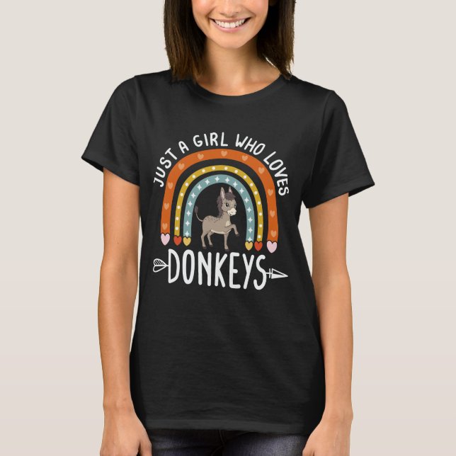 Just A Girl Who Loves Donkeys Rainbow Cute Donkey  T-Shirt (Front)