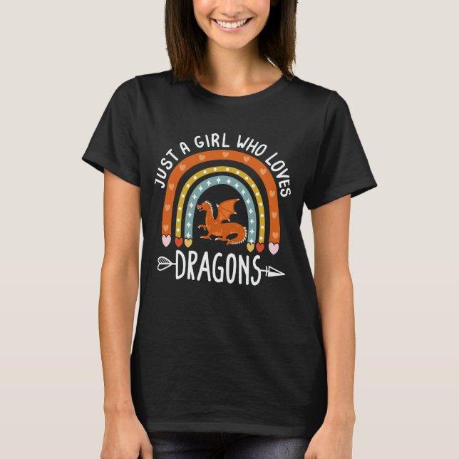 Just A Girl Who Loves Dragons Rainbow Cute Dragon  T-Shirt (Front)