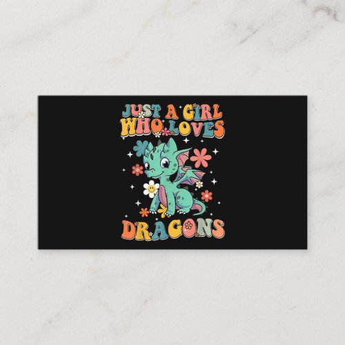 Just A Girl Who Loves Dragons Retro Groovy Dragon  Business Card