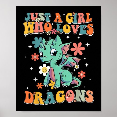 Just A Girl Who Loves Dragons Retro Groovy Dragon  Poster