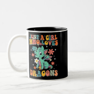 Just A Girl Who Loves Dragons Retro Groovy Dragon  Two-Tone Coffee Mug