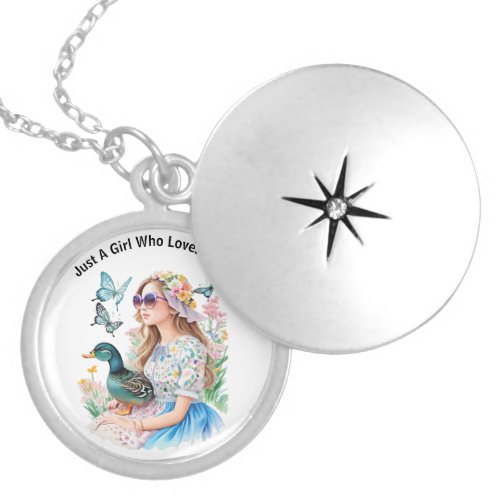 Just A Girl Who Loves Ducks Custom Photo Text on  Locket Necklace