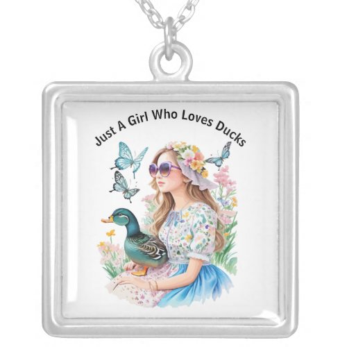 Just A Girl Who Loves Ducks Custom Photo Text on  Silver Plated Necklace