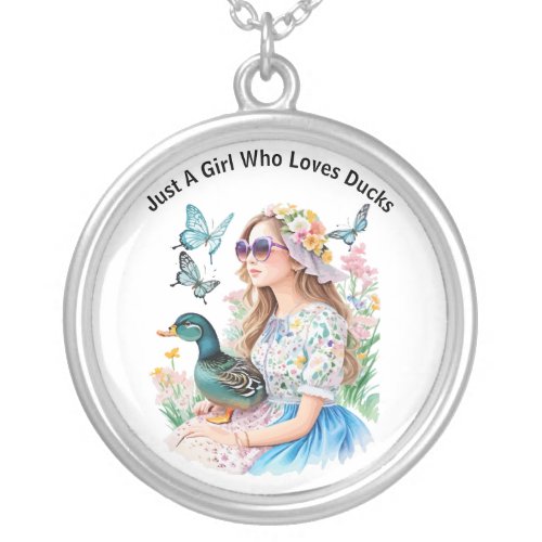 Just A Girl Who Loves Ducks Custom Photo Text on  Silver Plated Necklace