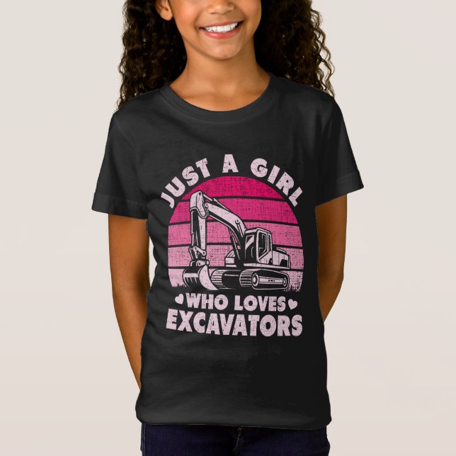 Just A Girl Who Loves Excavators Retro Excavator T-Shirt (Front)