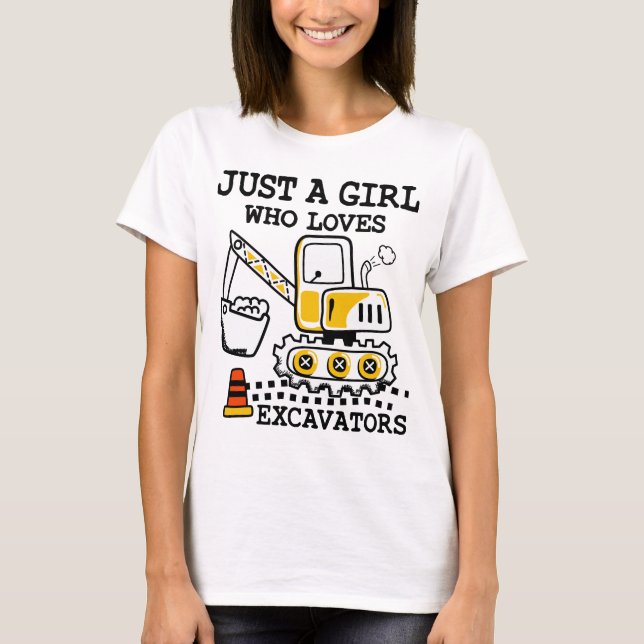 Just A Girl Who Loves Excavators Retro Excavator T-Shirt (Front)