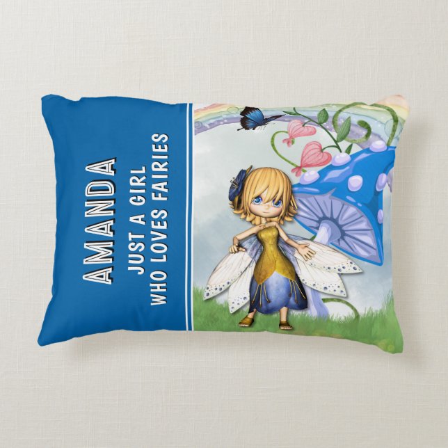 Just a Girl Who Loves Fairies Blue   Accent Pillow (Back)