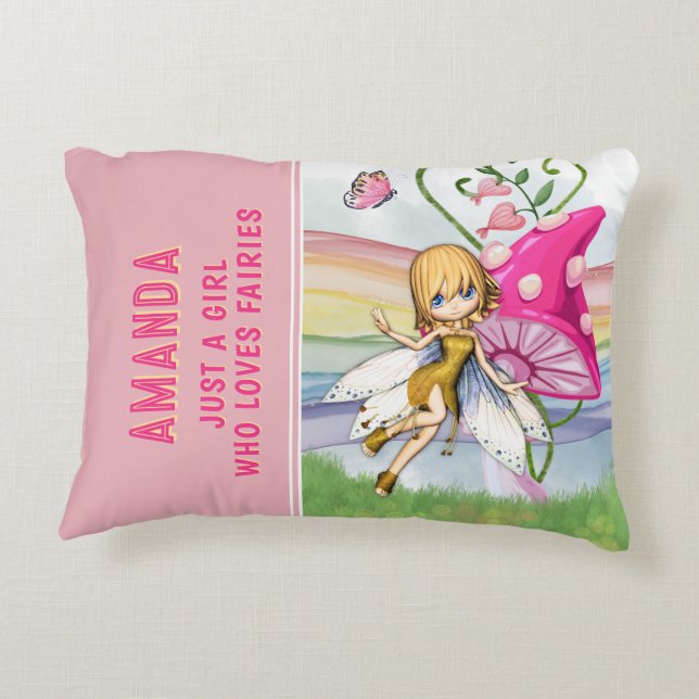 Just a Girl Who Loves Fairies Pink   Accent Pillow (Back)