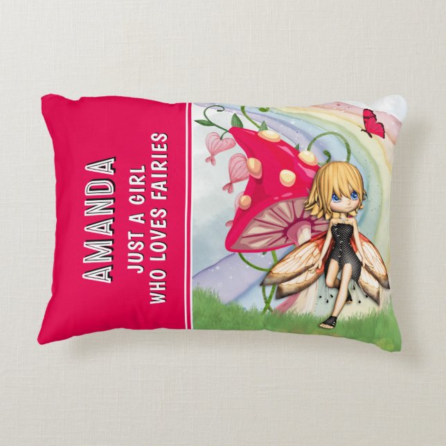 Just a Girl Who Loves Fairies Red Accent Pillow (Back)