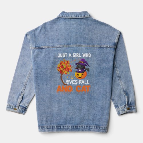 Just a girl who loves fall and cat  denim jacket