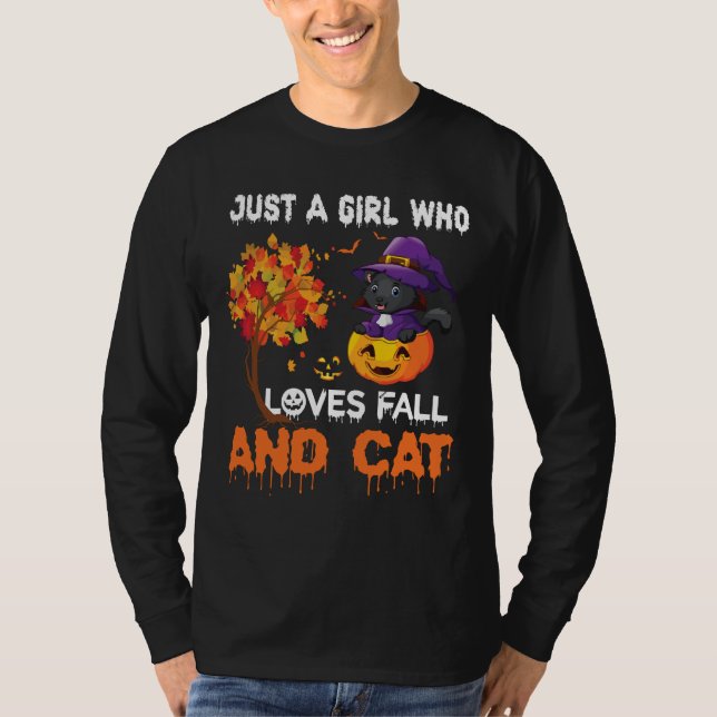 Just a girl who loves fall and cat T-Shirt (Front)