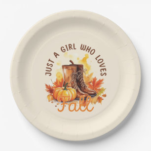 Just A Girl Who Loves Fall – Cozy Autumn Vibes Paper Plates
