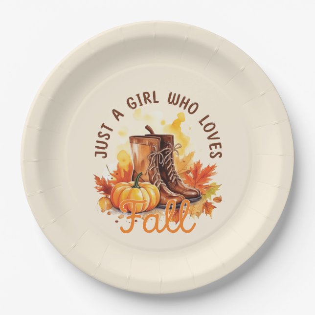 Just A Girl Who Loves Fall – Cozy Autumn Vibes Paper Plates (Front)