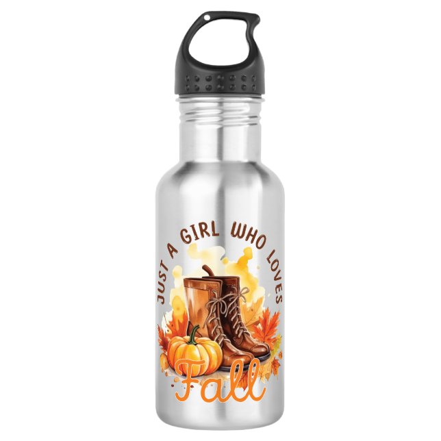 Just A Girl Who Loves Fall – Cozy Autumn Vibes Stainless Steel Water Bottle (Front)