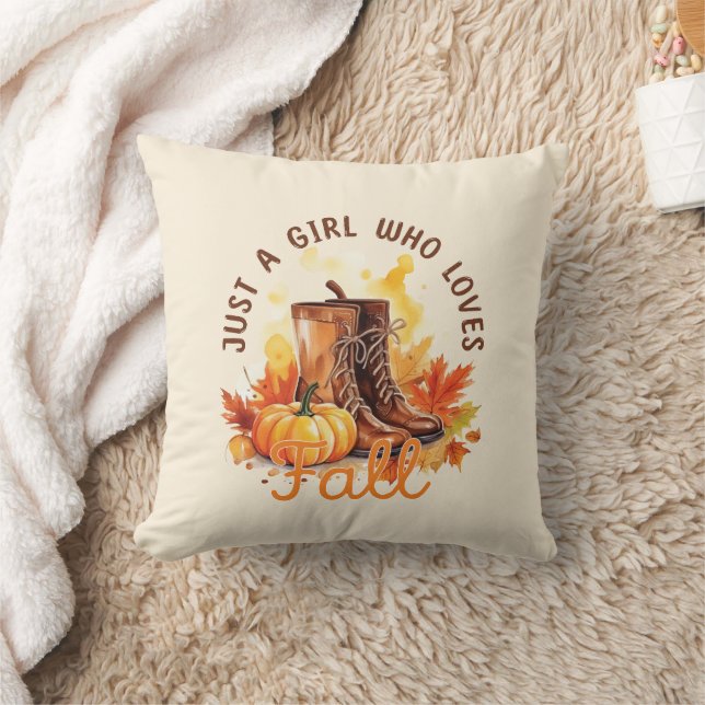Just A Girl Who Loves Fall – Cozy Autumn Vibes Throw Pillow (Blanket)