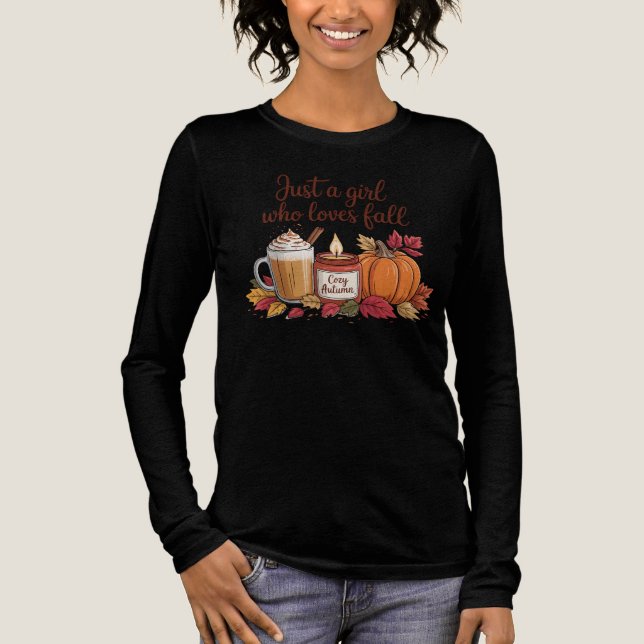 Just a Girl Who Loves Fall" Cozy Autumn Vibes Tri-Blend Shirt (Front)