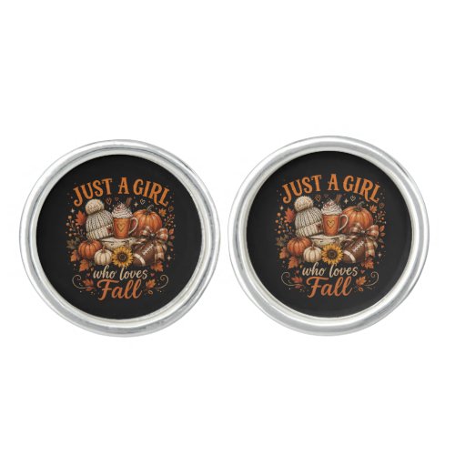 Just A Girl Who Loves Fall Football Pumpkin Spice  Cufflinks