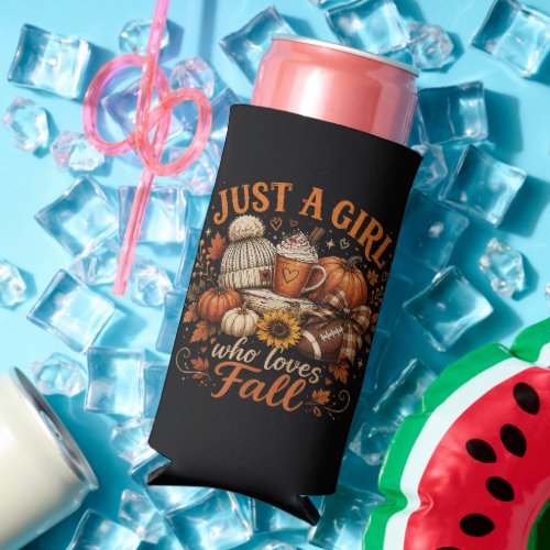 Just A Girl Who Loves Fall Football Pumpkin Spice Seltzer Can Cooler