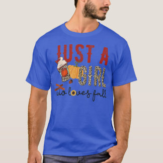 Just A Girl Who Loves Fall Leopard Coffee Pumpkin T-Shirt