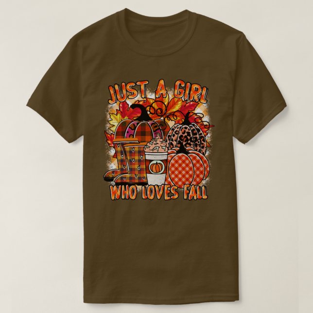 just a girl who loves fall leopard pumpkin fall au T-Shirt (Design Front)