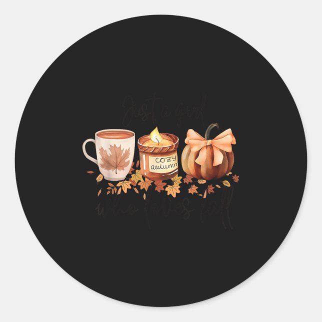 Just A Girl Who Loves Fall Pumpkin Cozy Autumn  Classic Round Sticker (Front)