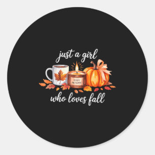 Just A Girl Who Loves Fall Pumpkin Cozy Autumn Classic Round Sticker