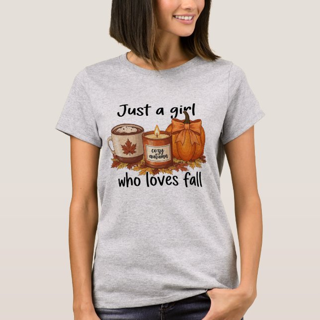 Just A Girl Who Loves Fall Pumpkin Cozy Autumn T-Shirt (Front)