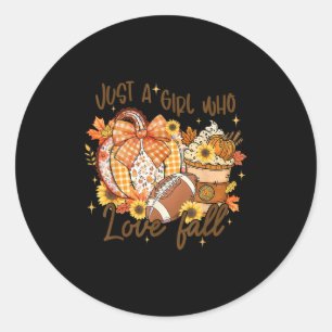 Just A Girl Who Loves Fall Pumpkin Football Cozy A Classic Round Sticker