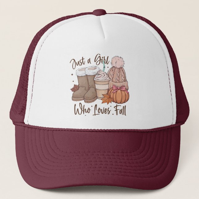 Just a Girl Who Loves Fall Trucker Hat (Front)