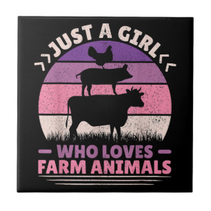 Just A Girl Who Loves Farm Animals Lover Women Far Ceramic Tile